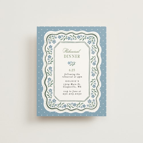 This is a periwinkle reception cards with standard by Alethea and Ruth called sweet vintage printing on signature in standard