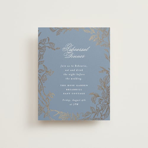 This is a cornflower enclosure cards with foil pressed by Grae called meet me in the garden printing on signature in standard