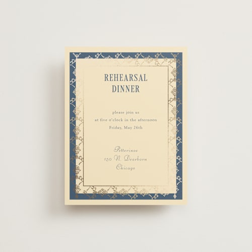 This is a navy enclosure cards with foil pressed by Baumbirdy called woven printing on signature in standard