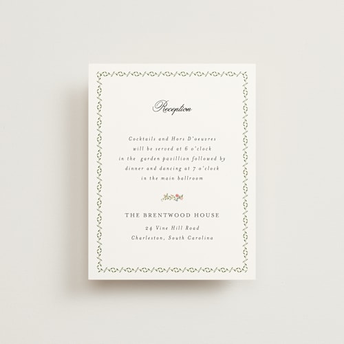 This is a blush reception cards with standard by Susan Moyal called monogramed printing on signature in standard