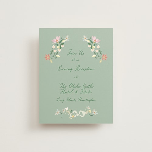 This is a spring reception cards with standard by Phrosné Barwood called spring draped garland printing on signature in standard