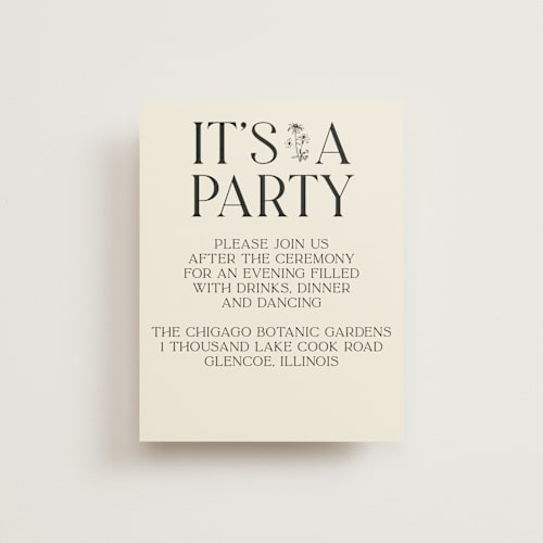This is a cream reception cards with standard by Baumbirdy called floral emblem printing on signature in standard