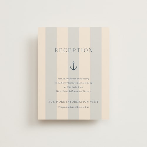 This is a sea breeze reception cards with standard by Rebecca Durflinger called nautical nuptials printing on signature in standard