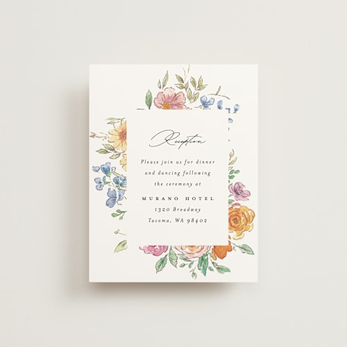 This is a tropical reception cards with standard by Itsy Belle Studio called floral pop printing on signature in standard