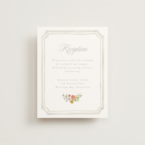 This is a hibiscus reception cards with standard by Everett Paper Goods called chelsea printing on signature in standard