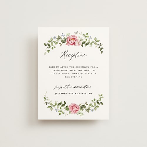 This is a peony reception cards with standard by Sarah Knight called ornate printing on signature in standard