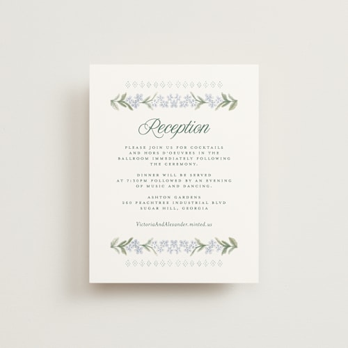 This is a wisteria reception cards with standard by Jenna Holcomb called vintage sketched printing on signature in standard