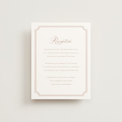 This is a dusty pink reception cards with standard by Jennifer Postorino called avery printing on signature in standard