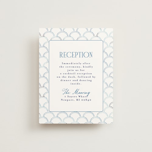 This is a cerulean reception cards with standard by Tamara Hilje called positano printing on signature in standard