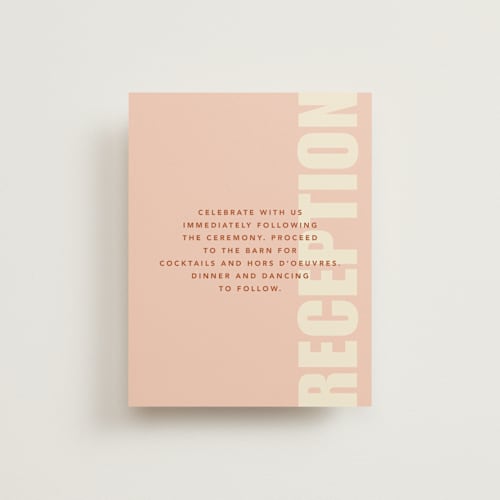 This is a blush reception cards with standard by Stacey Day called typographical poster printing on signature in standard