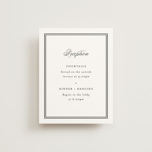 This is a tuxedo reception cards with standard by Carolyn MacLaren called timeless together printing on signature in standard