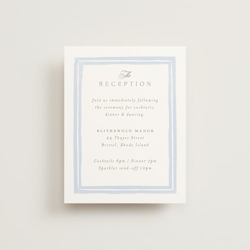 This is a aqua reception cards with standard by Jennifer Wick called bristol printing on signature in standard