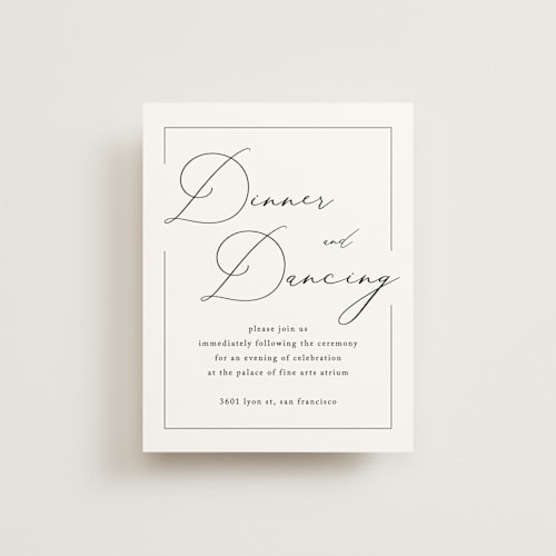 This is a alabaster reception cards with standard by Liz Conley called love story printing on signature in standard