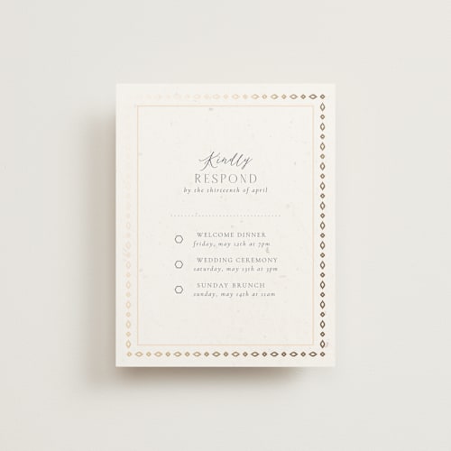 This is a scarlet rsvp cards with foil pressed by Sabrin Deirani called islamic arch printing on signature in standard