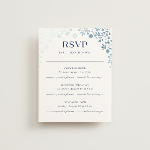 This is a royal rsvp cards with foil pressed by Nam Bourassa called pomegranate floral frame printing on signature in standard