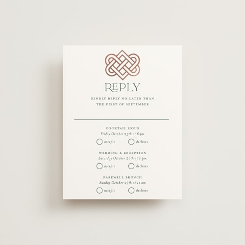 This is a clover rsvp cards with foil pressed by Kerry Doyle called celtic love knot printing on signature in standard