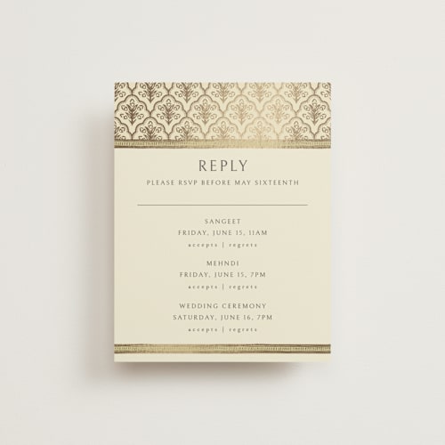This is a marigold rsvp cards with foil pressed by Pati Cascino called aatreya printing on signature in standard