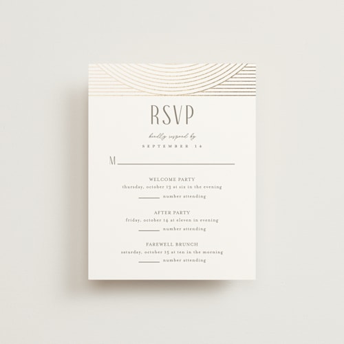 This is a alabaster rsvp cards with foil pressed by Pixel and Hank called moderne printing on signature in standard