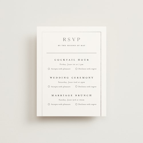 This is a noir rsvp cards with foil pressed by Stacey Meacham called elegant station printing on signature in standard