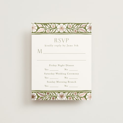 This is a avocado rsvp cards with foil pressed by Katharine Watson called inlay frame printing on signature in standard