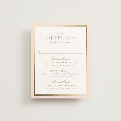This is a carnation rsvp cards with foil pressed by Everett Paper Goods called jardin printing on signature in standard