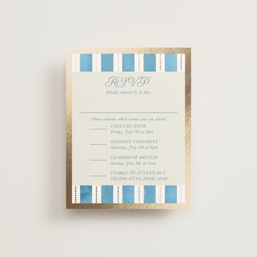 This is a sky rsvp cards with foil pressed by Jackie Crawford called knightsbridge printing on signature in standard