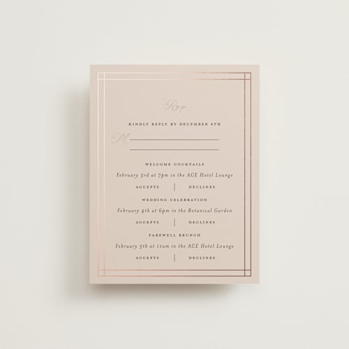 This is a rose rsvp cards with foil pressed by Ani Somi called champagne printing on signature in standard