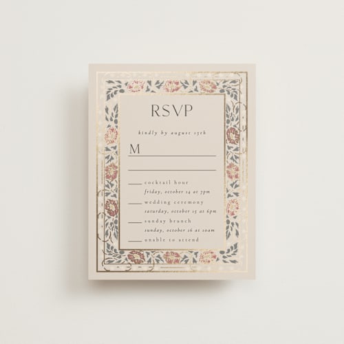 This is a ebony rsvp cards with foil pressed by Ana de Sousa called timeless nature printing on signature in standard