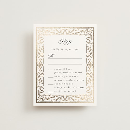 This is a onyx rsvp cards with foil pressed by Ana de Sousa called regency grace printing on signature in standard