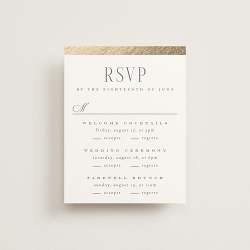 This is a quartz rsvp cards with foil pressed by Kristie Kern called the ritz printing on signature in standard