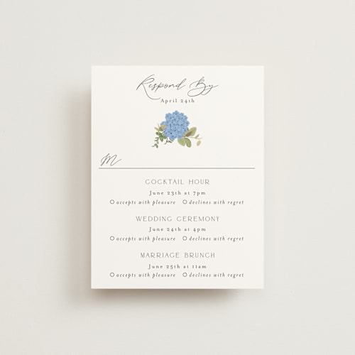 This is a coastal rsvp cards with foil pressed by Susan Moyal called garden whisper printing on signature in standard