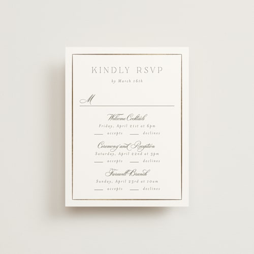 This is a blush rsvp cards with foil pressed by Everett Paper Goods called posy printing on signature in standard