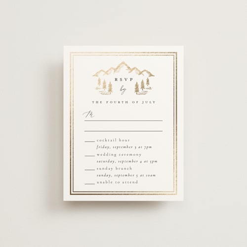 This is a quartz rsvp cards with foil pressed by Ana de Sousa called summit serenity printing on signature in standard