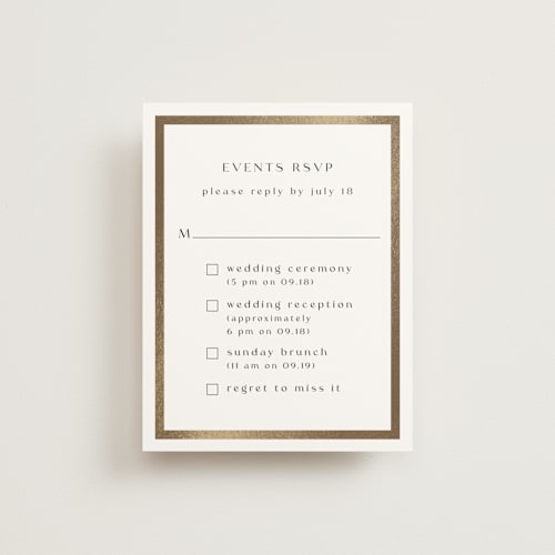 This is a latte rsvp cards with foil pressed by Stacy Maalouf called framed photo printing on signature in standard