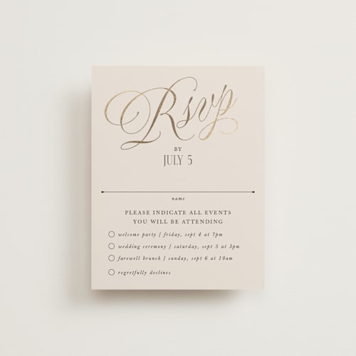 This is a linen rsvp cards with foil pressed by Kate Ahn called mirin printing on signature in standard