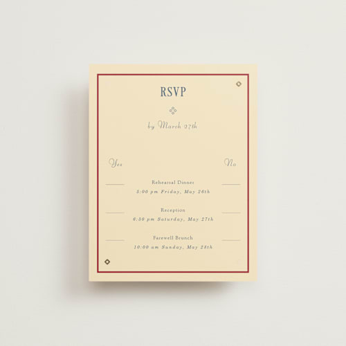 This is a navy rsvp cards with foil pressed by Baumbirdy called woven printing on signature in standard
