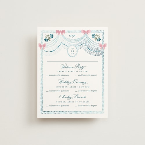 This is a indicolite rsvp cards with foil pressed by Claudia Orengo called tuileries printing on signature in standard