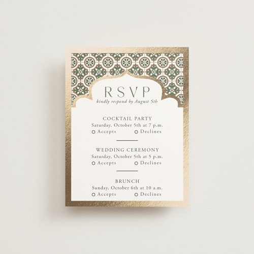 This is a evergreen rsvp cards with foil pressed by Oma N. Ramkhelawan called kareem printing on signature in standard