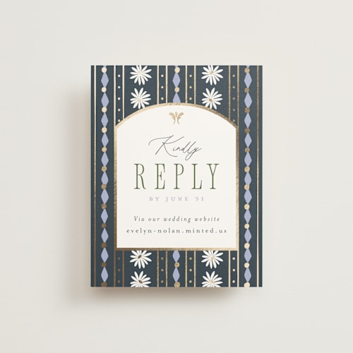 This is a periwinkle rsvp cards with foil pressed by Erin German called sadie printing on signature in standard