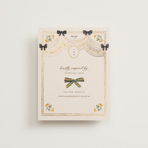 This is a golden rsvp cards with foil pressed by Claudia Orengo called tuileries printing on signature in standard