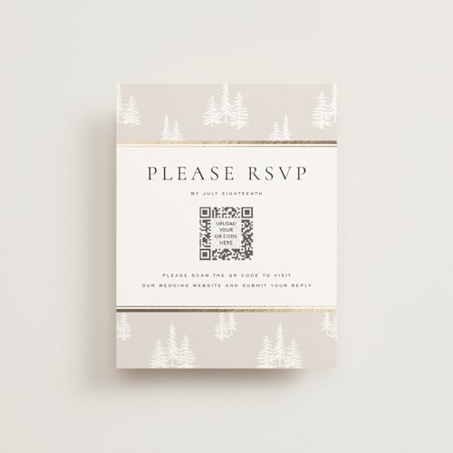 This is a snow rsvp cards with foil pressed by Stacy Maalouf called gilded forest printing on signature in standard
