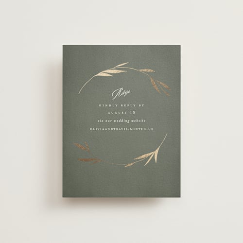 This is a moss rsvp cards with foil pressed by Kelly Schmidt called minimal circle printing on signature in standard