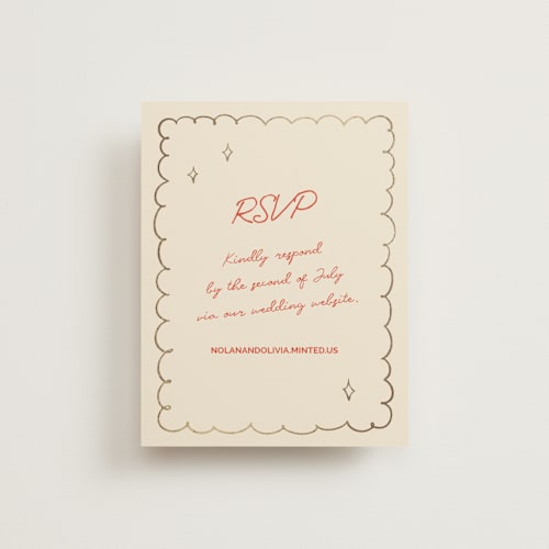 This is a sangria spark rsvp cards with foil pressed by Zove Ahhh called party on! printing on signature in standard