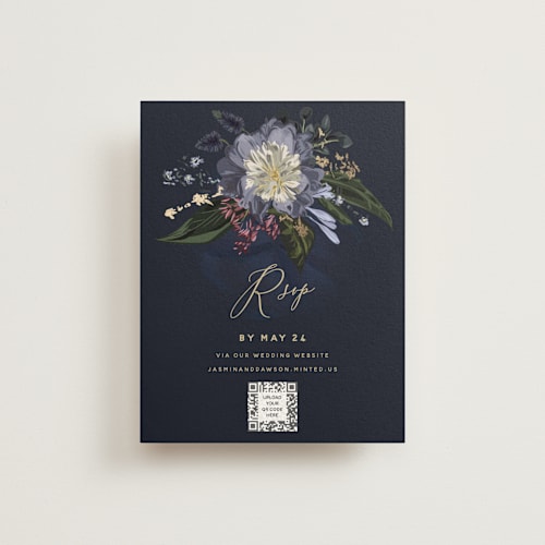 This is a jewel rsvp cards with foil pressed by Susan Moyal called after midnight printing on signature in standard