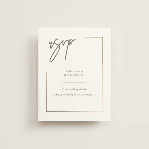 This is a milk white rsvp cards with foil pressed by Robin Ott called balanced printing on signature in standard