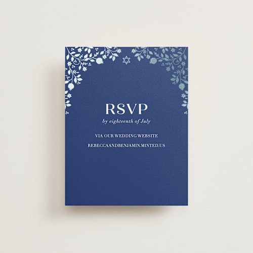 This is a royal rsvp cards with foil pressed by Nam Bourassa called pomegranate floral frame printing on signature in standard