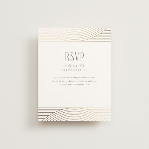 This is a alabaster rsvp cards with foil pressed by Pixel and Hank called moderne printing on signature in standard