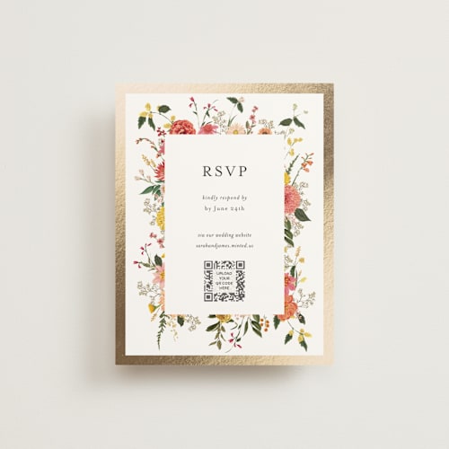 This is a burgundy rsvp cards with foil pressed by Susan Moyal called enchanting printing on signature in standard