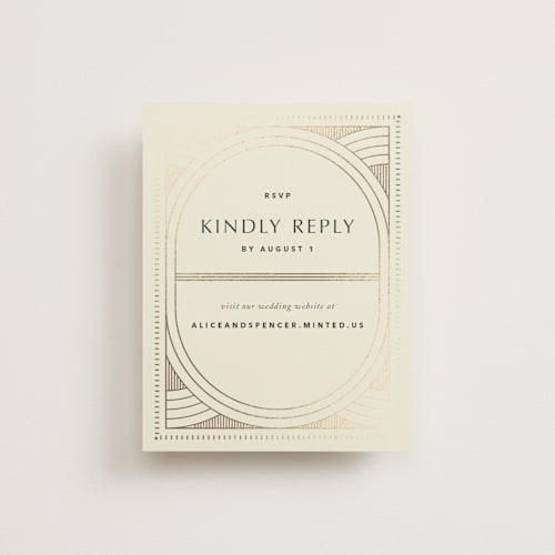 This is a fir rsvp cards with foil pressed by Kindred Fields called deco arch printing on signature in standard