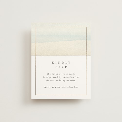 This is a sand rsvp cards with foil pressed by Janean Hinger called contemplate printing on signature in standard